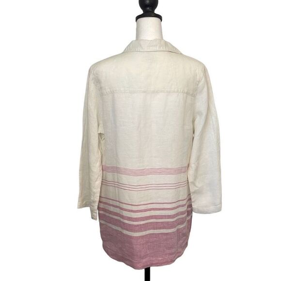 Sigrid Olsen Linen Tunic Top Cream/Pink/Lavender Striped Size Small - Picture 4 of 8